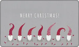 Detail of Christmas gnomes rug texture and Merry Christmas decorative text for home