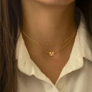 Initial Pendant Necklace Layered Copper Gold Plated Alphabet Letter Clavicle Chain For Women Fashion Jewelry