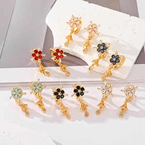 Flower Drop Hoop Earrings Copper Zircon Inlaid Elegant Colorful Floral Jewelry For Women With Copper Earring Post
