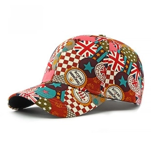 Detail of vintage British flag pattern and retro patchwork print on a baseball cap