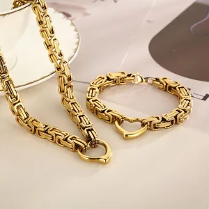 Byzantine Chain Jewelry Necklace And Bracelet Stainless Steel Heart Toggle Clasp Women Hip Hop Fashion Polished Jewelry