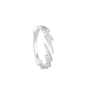 Adjustable S925 silver lightning ring with micro-set gemstones on white background
