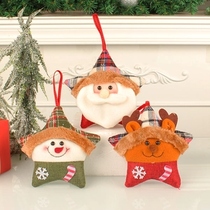 Christmas Star Plush Hanging Ornaments Santa Claus Snowman Elk Plaid Patchwork Embroidered Festive Home Decor Xmas Tree Hanging Pendant