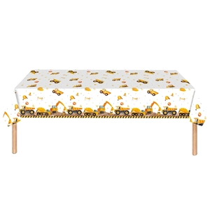 Rectangular construction theme disposable table cover with excavators and safety patterns