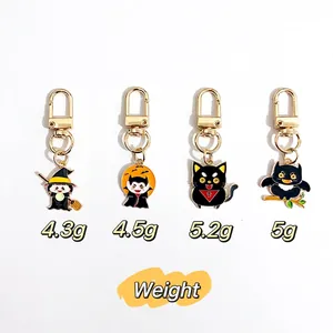 Cartoon Halloween enamel keychains with ghost, pumpkin, black cat, and owl charms
