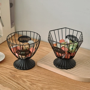 Nordic black iron coffee capsule organizers with vintage bases and metal coffee labels