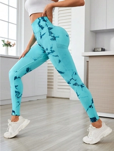 Legging de yoga tie-dye taille haute pour femme avec tricot côtelé sans couture pour fitness
