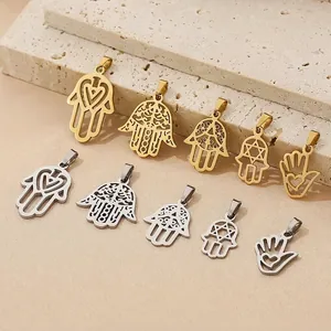 Hamsa Hand Pendant Necklace Stainless Steel Hollow Out Star Of David Heart Charm Fashion Jewelry For Women Men