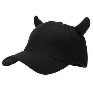 Berretto da baseball nero con corna da diavolo, classica visiera curva parasole