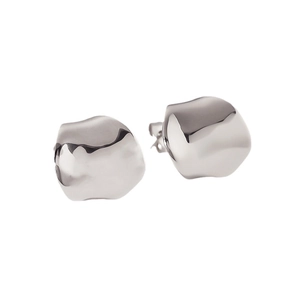 Irregular textured silver stainless steel stud earrings with high mirror polish finish
