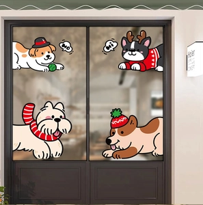Autocollants de Noël pour vitres avec des chiens de dessin animé et des bonnets de Noël