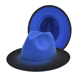 Stylish blue and black gradient wool fedora hat with wide brim for men and women
