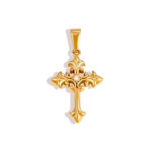 Detail of 24K gold plated stainless steel cross pendant with central crystal stone