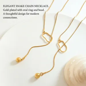 Adjustable 18k gold plated stainless steel sweater chain with geometric ball tassel charm