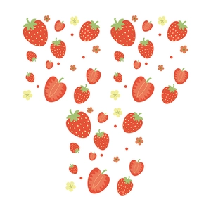 Creative letter T shape formed by fresh strawberries and flowers wall sticker detail