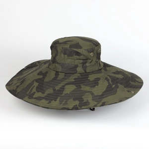 Chapeau Boonie Camouflage Extérieur Large Bord Protection Solaire Pêche Bob Respirant Avec Mentonnière Réglable