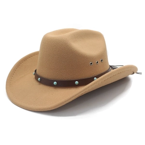 Classic light camel wool felt western cowboy hat with turquoise studded leather band