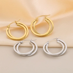 Women's Stainless Steel Crossover Hoop Earrings Minimalist Light Luxury Geometric Gold Silver Tone Fashion Ear Jewelry