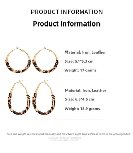Détails des dimensions et du poids des créoles et boucles d'oreilles léopard en cuir