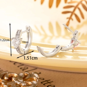 S925 sterling silver heart zircon hoop earrings with small pink gem accent