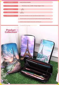 Internal structure of Eiffel Tower long wallet showing card slots and zipper pocket