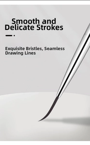 Close-up of fine tip nail art liner brush with silver handle for precise detailing