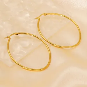 Elegant 18k gold plated stainless steel oval hoop earrings with a sleek glossy finish