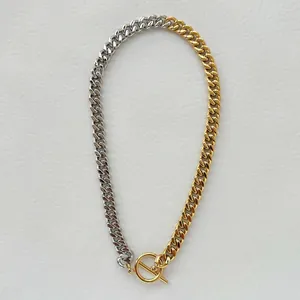 Two Tone Cuban Link Necklace 18K Gold Plated Stainless Steel With Toggle Clasp Heavy Wide Chain For Women Vintage