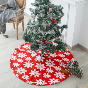 Christmas Tree Skirt Plush Snowflake Pattern Holiday Party Decor Round Flannel Base Cover Ornament