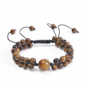 Natural Tiger Eye Stone Double Layer Braided Bracelet Handmade Beaded Adjustable Healing Gemstone Bracelet Jewelry For Men Women