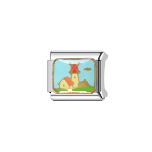 Italian modular stainless steel bracelet charm with colorful enamel windmill pattern