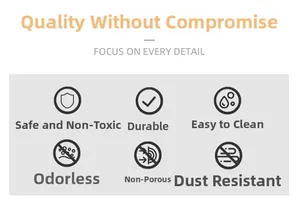 Detail icons showing non-toxic, durable, easy-to-clean, and dustproof silicone mold features