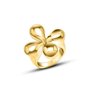 French vintage style gold flower ring in cast titanium steel with a smooth metal finish