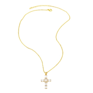Gold-tone cross necklace for women featuring sparkling crystal and pearl embellishments