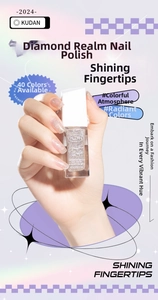 Close-up of champagne gold glitter nail polish with sparkling sequin texture for manicure