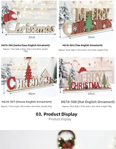 Detailed view of four festive Christmas wooden desktop signs with Santa and tree designs