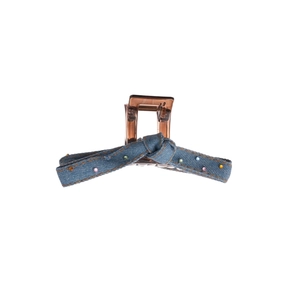 Denim bow hair claw clip with colorful rhinestones and acrylic shark clip base