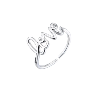 Silver LOVE cursive open ring in polished copper plated gold with adjustable band