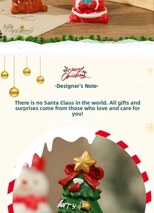 Close-up of resin Christmas miniatures featuring Santa, trees and snowmen for decor