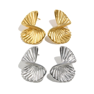 Minimalist twisted fan earrings in gold and silver stainless steel with vertical stripes