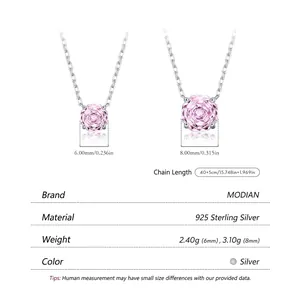 S925 sterling silver necklace with pink octagon cut pendant size chart and dimensions