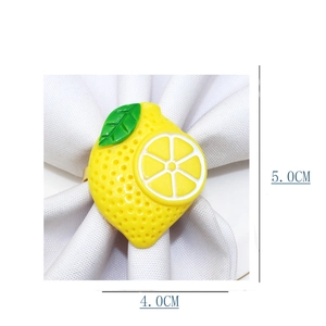 Detailed view of yellow lemon napkin ring dimensions measuring 5.0 cm by 4.0 cm