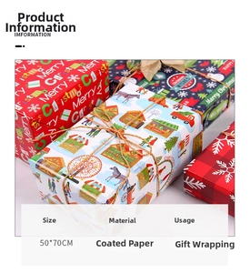 Close-up of 50x70cm Christmas wrapping paper featuring Santa and snowflake patterns