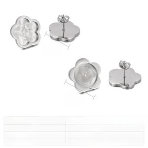 Detailed specs for flower-shaped stainless steel earring bases in 18mm and 20mm sizes
