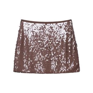 Mini Jupe À Paillettes Taille Haute Moulante Marron Café Étincelante Mode Clubwear Femme