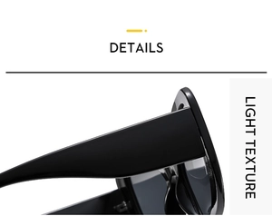 Macro detail of glossy black temple on elegant cat-eye sunglasses with light texture