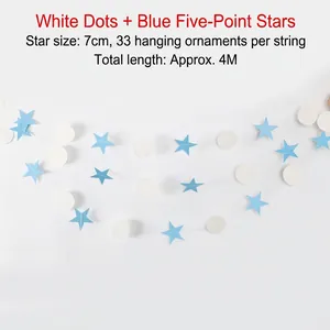 Blue stars and white circles garland decoration 4m long with 33 ornaments for party
