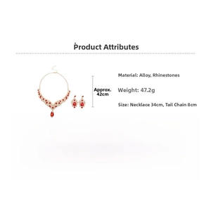Detail specifications for vintage red teardrop necklace and earring jewelry set