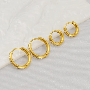 Stainless Steel Hoop Earrings 18K Gold Plated With Sparkling Zirconia Round Huggie Earrings For Women Fashion Jewelry