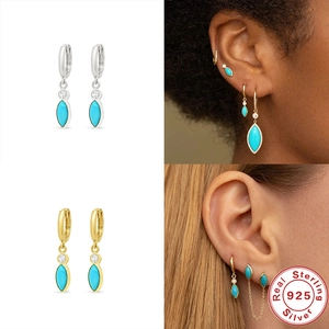 925 sterling silver hoop earrings with marquise turquoise drop and small diamond accents